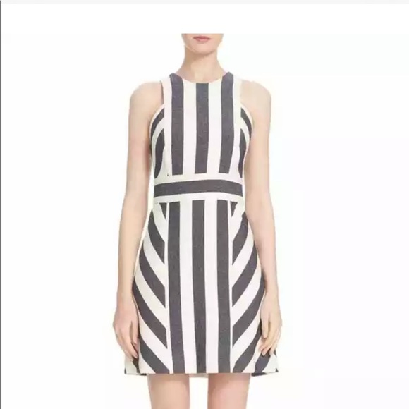 NWT Milly Maya Striped Cotton Blend Sleeveless Woven A-Line Lined Mini Dress. - Picture 1 of 7